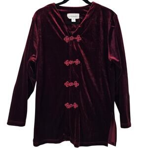 Natorious Velvet Tunic Top Women's M Red Frog Close Festive Dark Romantic Asian